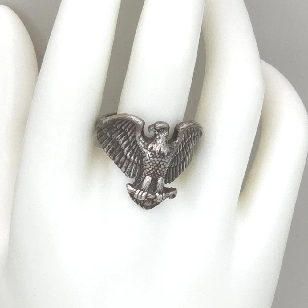 Navajo Sterling Silver 3D Large Bald Eagle Band Ring Sz 11.75 12g Patriotic 925